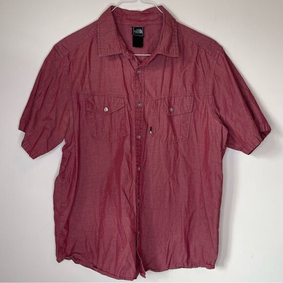 The North Face Large Red-Wine Short Sleeve Button Down Shirt - Picture 4 of 7